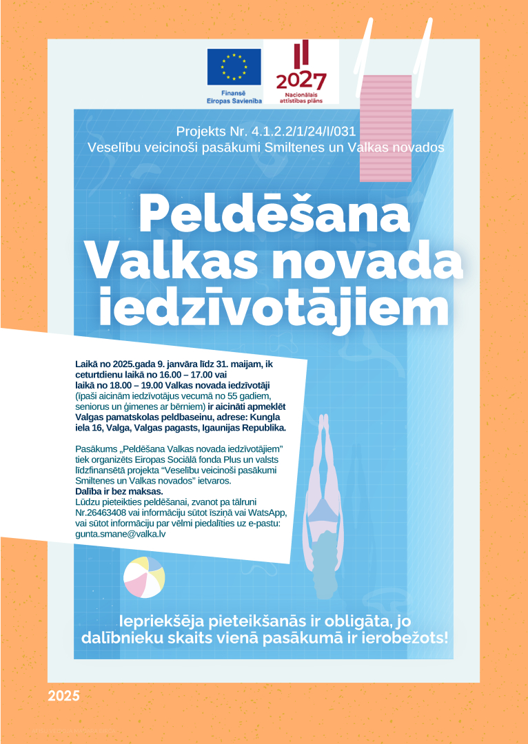 Peldēšana Valkas novada iedzīvotājiem