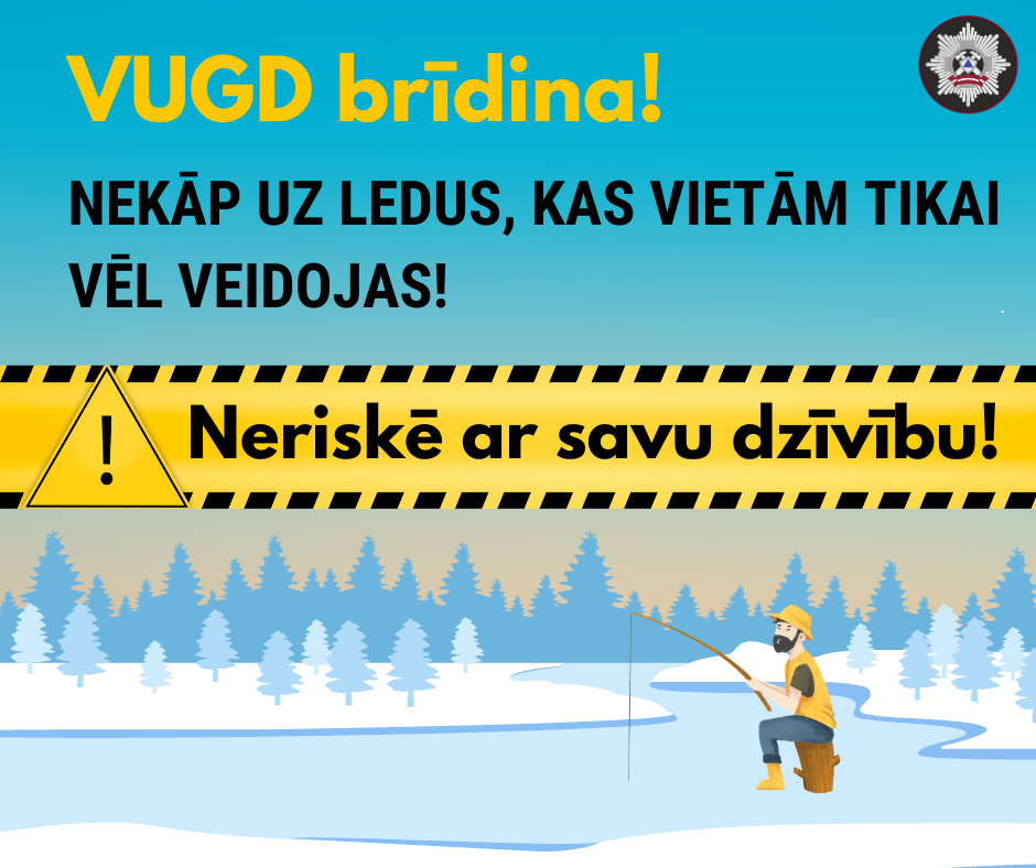 Ledainu ainava ar piesardzīgu zemledus makšķernieku ziemas tērpā, kas uz baļķa ar makšķeri uz ledus.