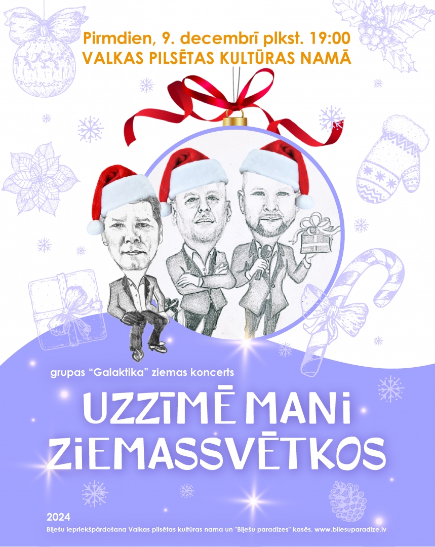 Mūziķu karikatūras ar Ziemassvētku cepurēm