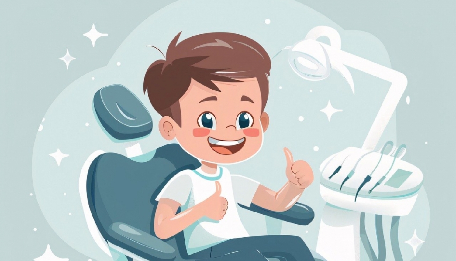 Smaidošs zēns zobārsta krēslā