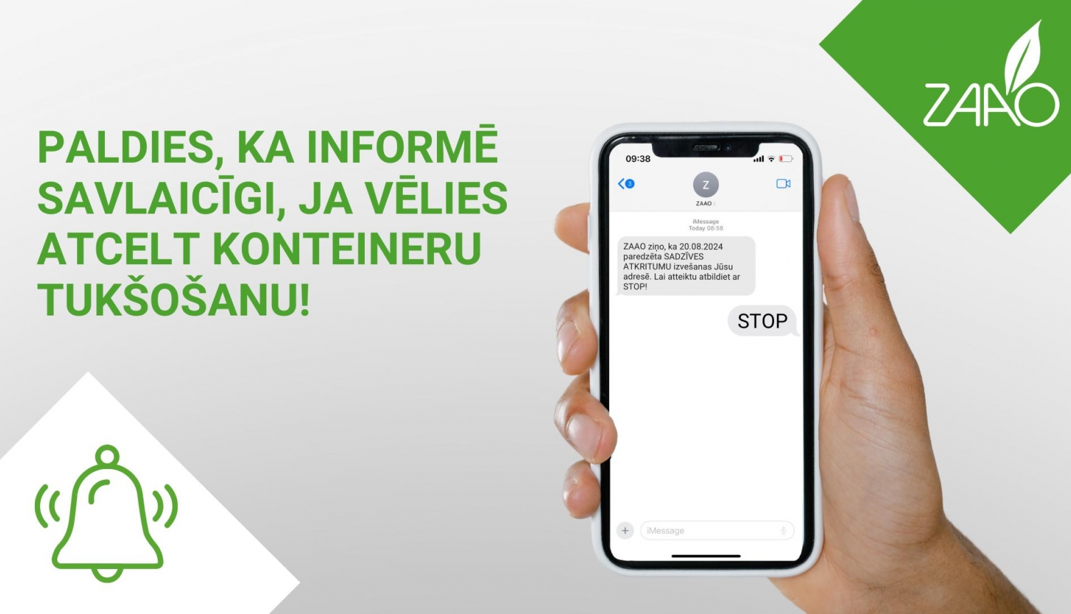 Viedtālrunis rokā ar atvērtu SMS vietni 